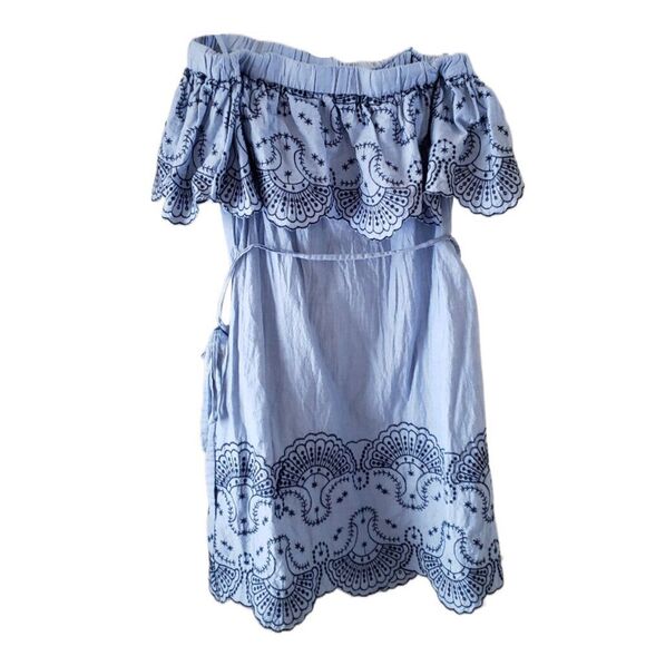 New York & Company Light Blue Embroidered Off the Shoulder Dress - Picture 1 of 4